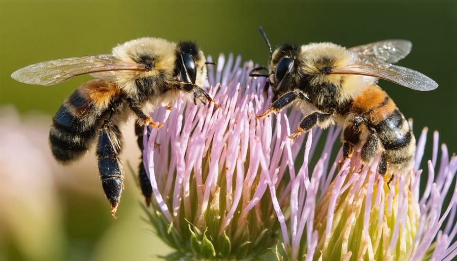 Native Australian stingless bees collecting pollen from native flowers