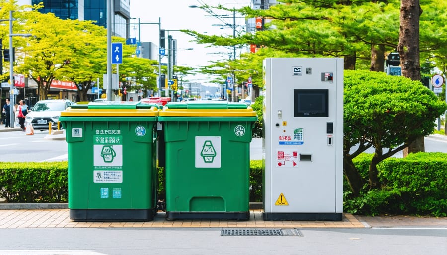 Modern automated waste collection station on a clean Japanese street