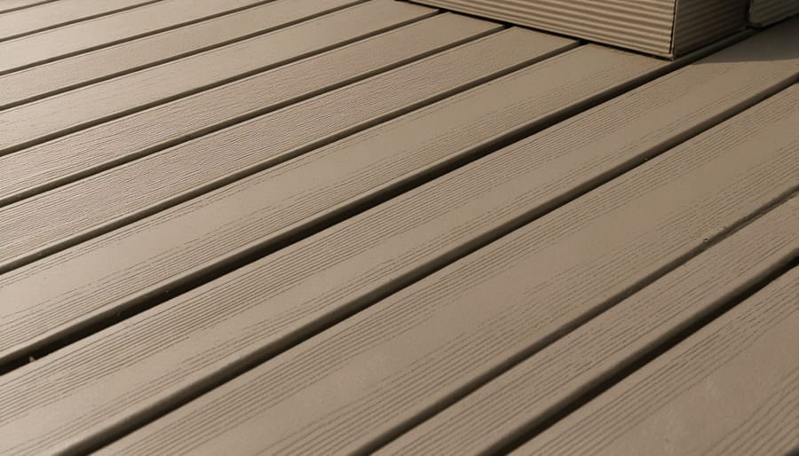 Close-up of vinyl composite deck surface texture and grain pattern