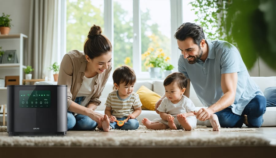 Family reviewing solar and battery storage options at kitchen table
