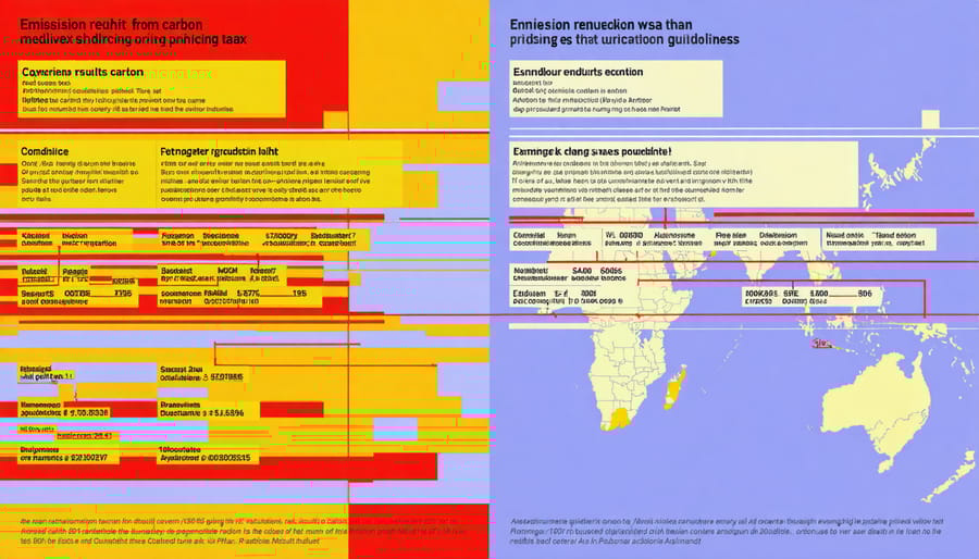 Bar graph comparing emission reduction achievements between countries using different carbon reduction approaches