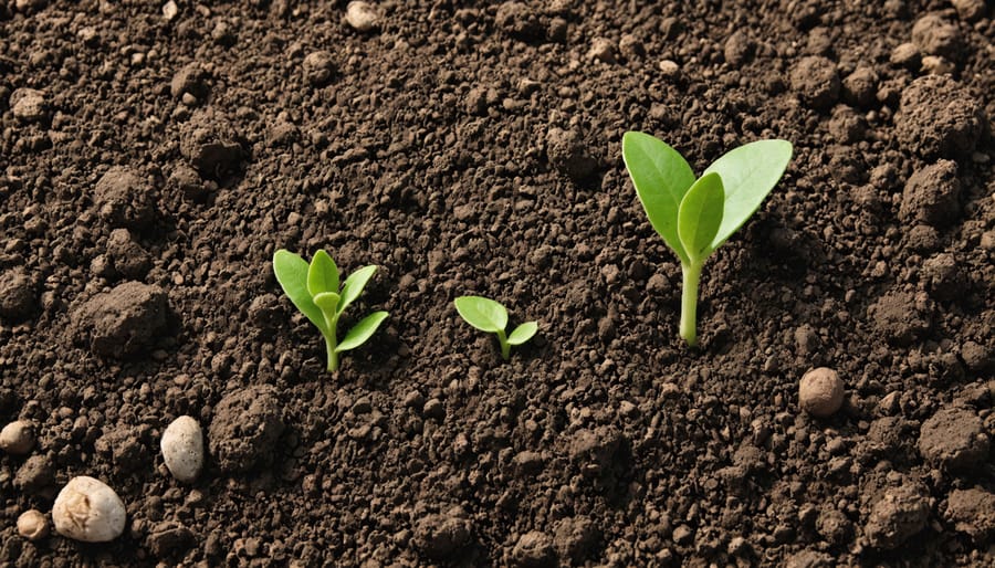 Close-up of rich organic soil showing earthworms and plant roots