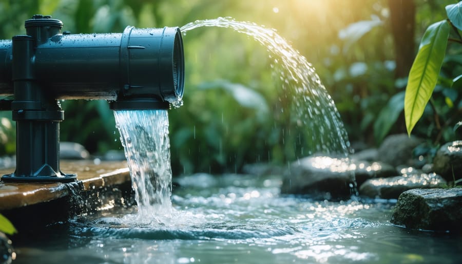 Wall-mounted water filtration system showing sediment filters, carbon filters, and UV sterilization unit