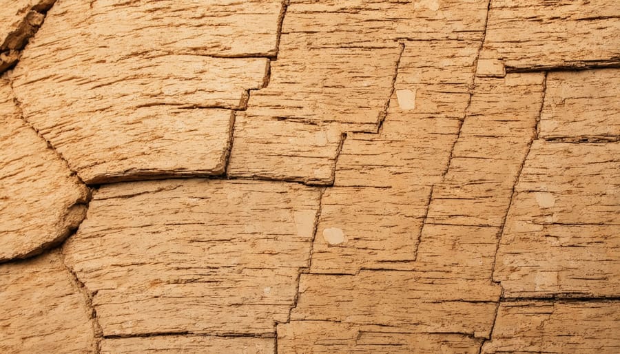 Close-up detail of eco-friendly cork and rubber yoga mat showing natural texture