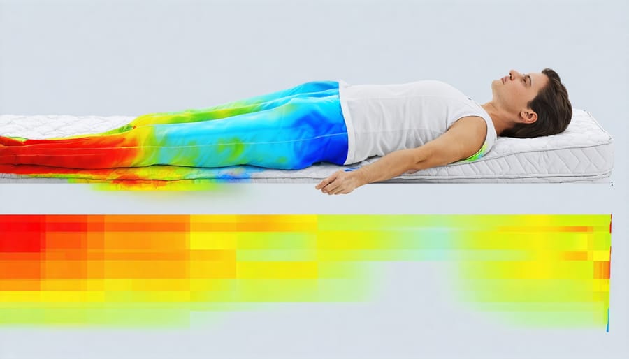 Heat map visualization comparing pressure point distribution between 6-inch and 8-inch mattresses