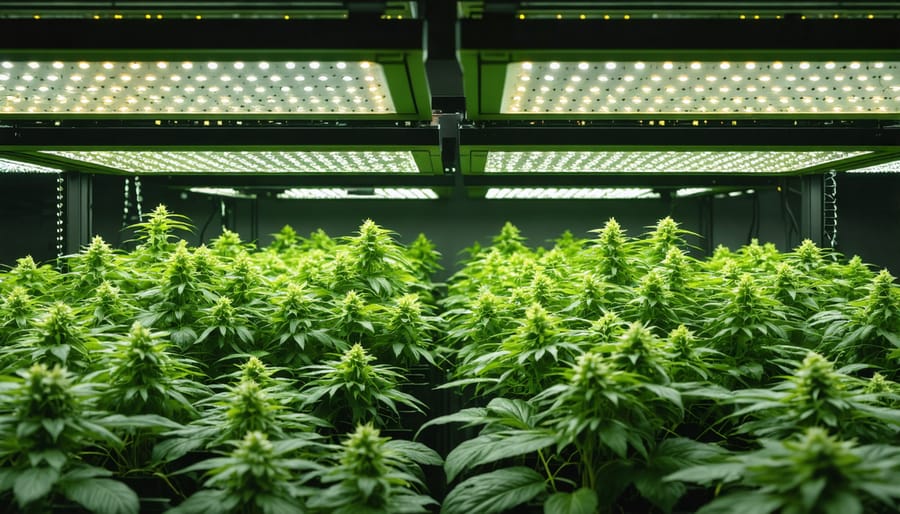 Quantum board LED system illuminating multi-level indoor garden