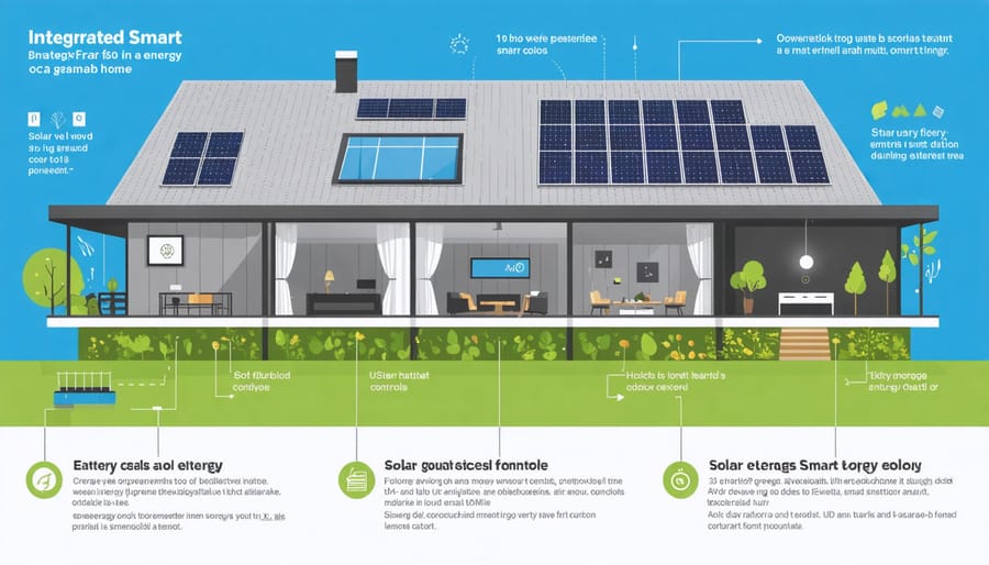 Diagram of smart energy management systems in an eco prefab home