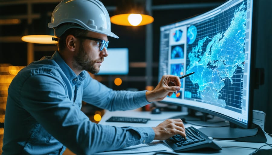 Professional using thermal imaging camera to assess building energy efficiency