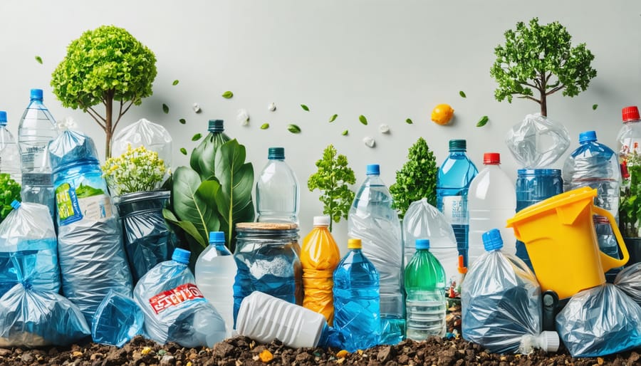 Person conducting waste audit by sorting and examining different material types on work table