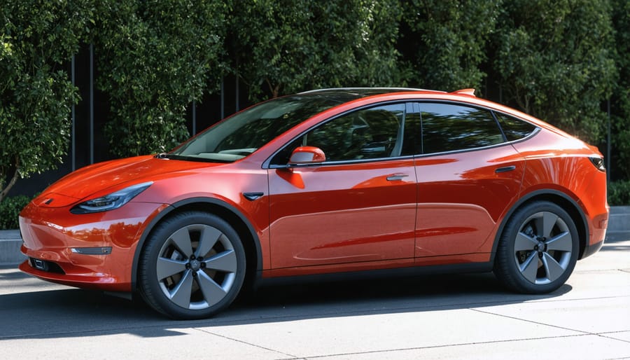 Australian family with electric vehicle and solar panels at suburban home