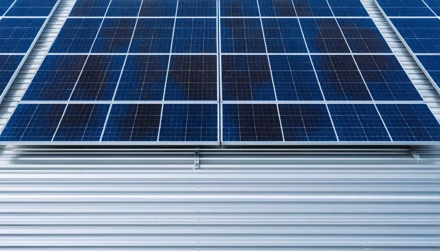Modern Australian home with solar panels installed on roof and battery storage unit on wall