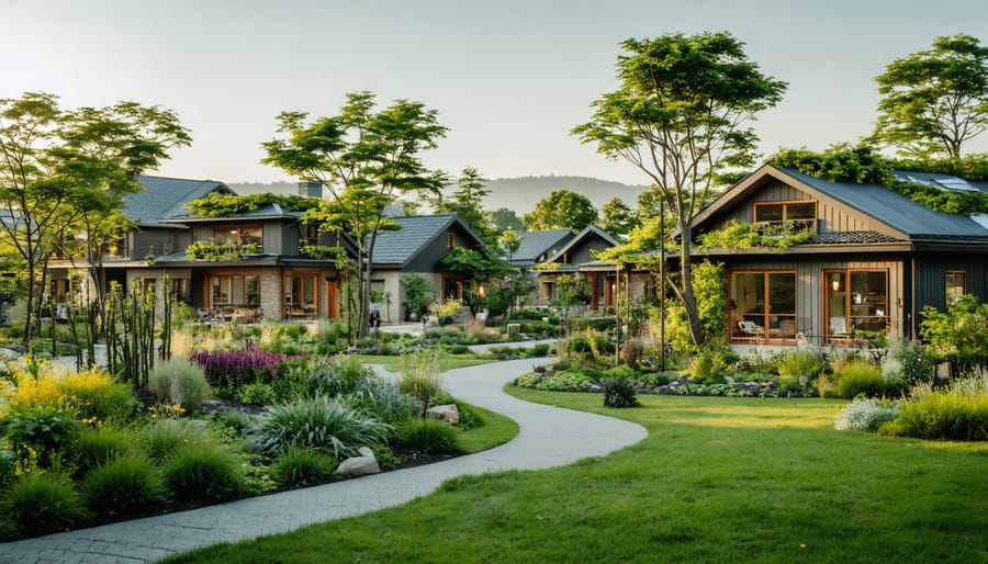 Community members collaborating in shared urban garden with raised vegetable beds