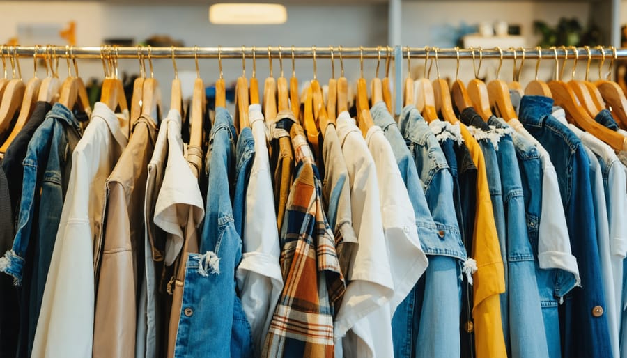 Two people exchanging a vintage teacup at a community second-hand market