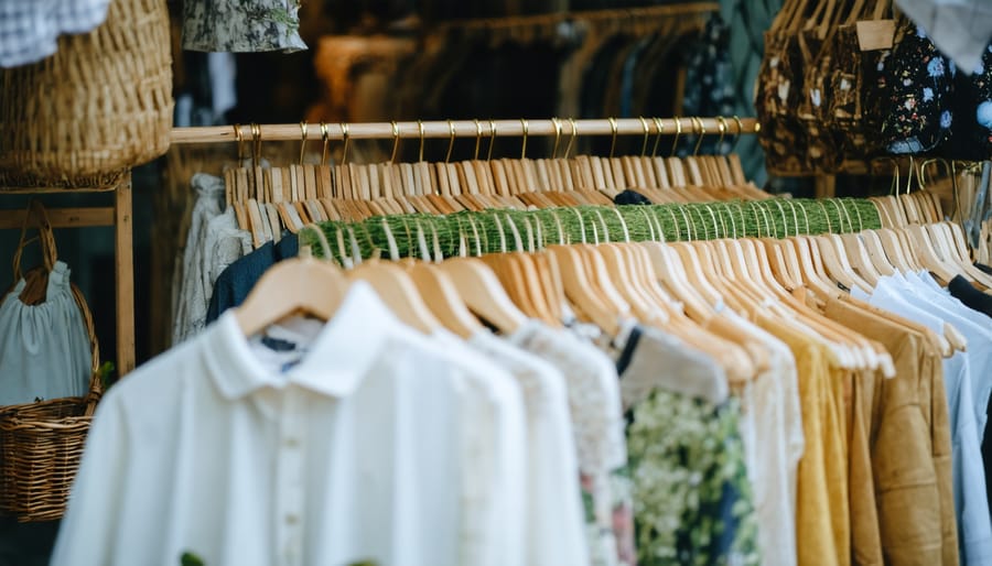 Community swap event table with items for exchange and people connecting in background