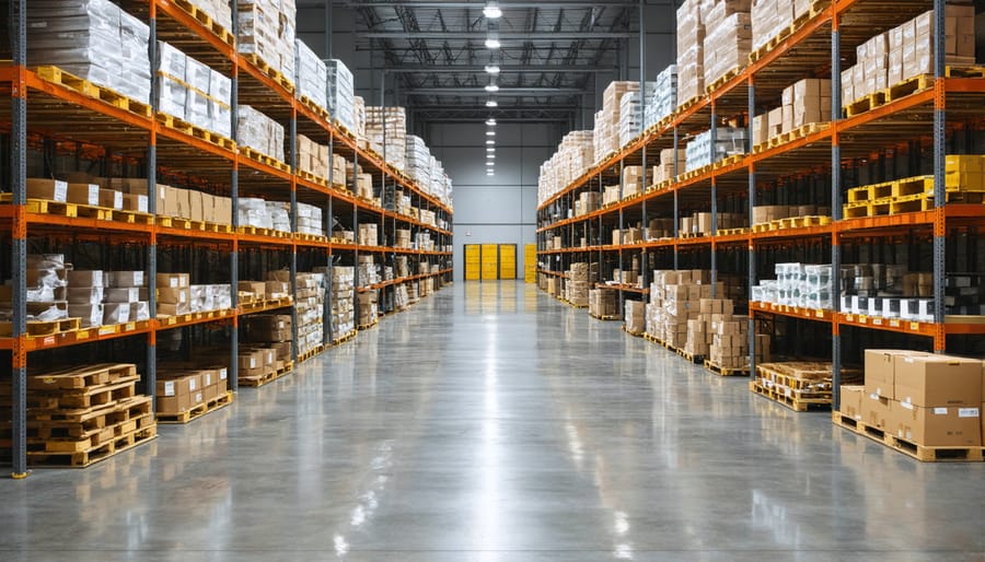 Climate-controlled warehouse with floor-to-ceiling shelving packed with excess inventory