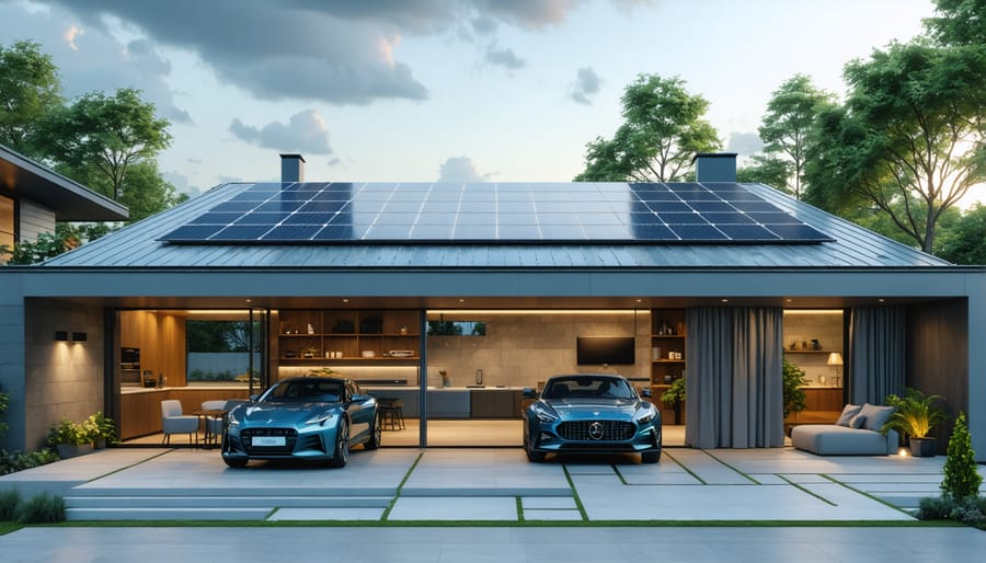 Home battery storage system installed on garage wall with solar inverter