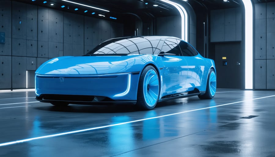 Close-up of hydrogen refueling nozzle connected to fuel cell vehicle