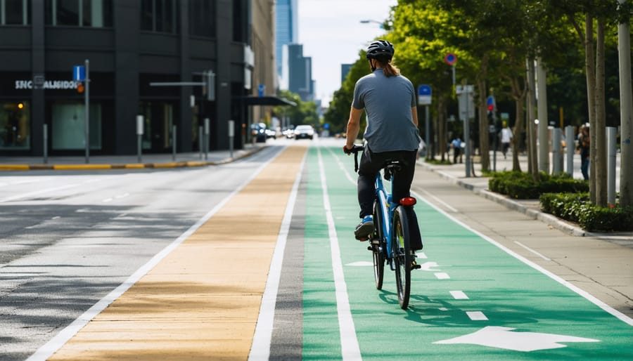 Diverse group of cyclists commuting on protected bike lane in Australian city