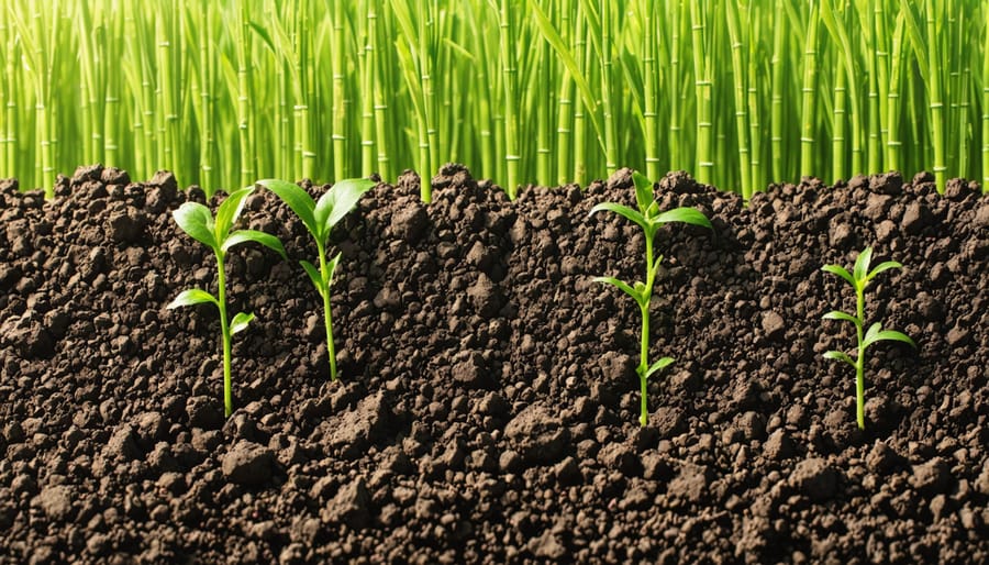 Close-up of farmer's hands holding rich dark soil with visible earthworms and organic matter