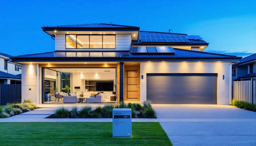 Australian suburban home with solar panels and smart home energy devices installed