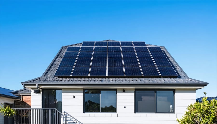 Solar panel installation with smart inverter and battery storage on Australian home roof