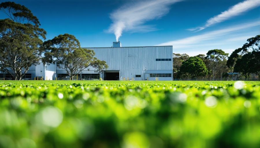 Modern Australian industrial facility with solar panels and sustainable landscaping