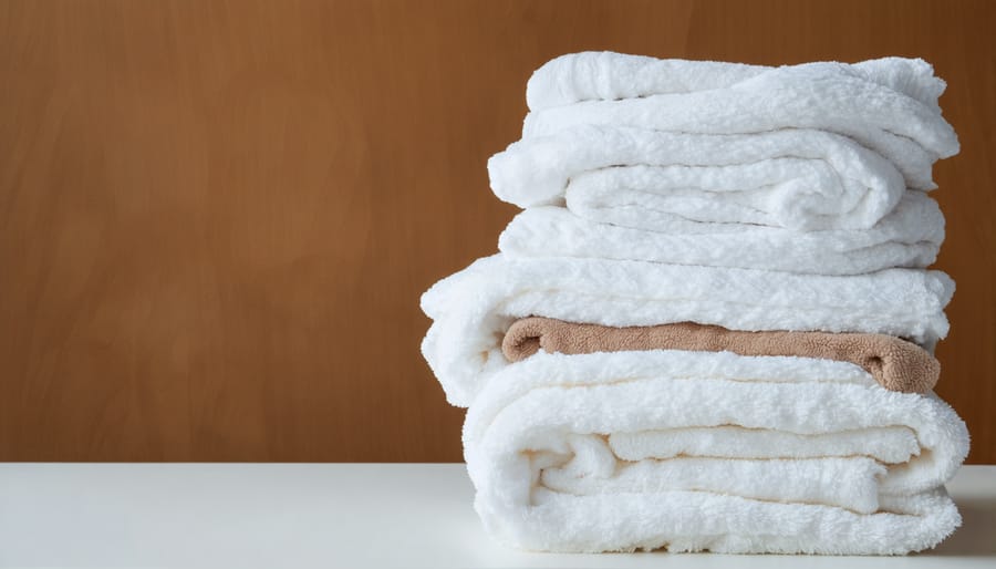 Hands wrapping dishes in tea towels and clothing as sustainable packing materials