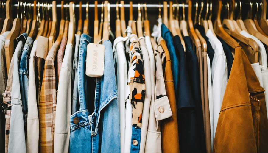 Curated vintage clothing display showing retro patterns and quality fabrics