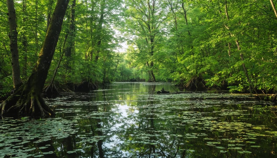 Successfully restored Australian wetland ecosystem with native vegetation and wildlife habitat