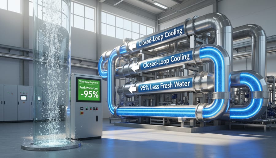 Industrial water pipes and valves with condensation in data centre cooling system