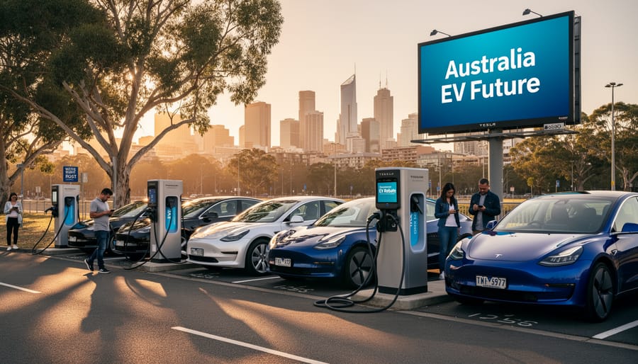Electric vehicle charging at public charging station in Australian city