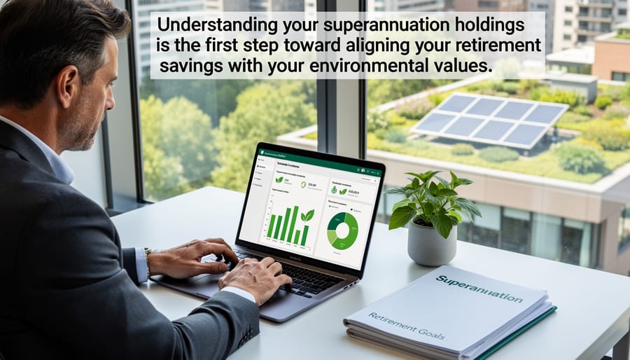 Person reviewing superannuation investment documents and portfolio on smartphone