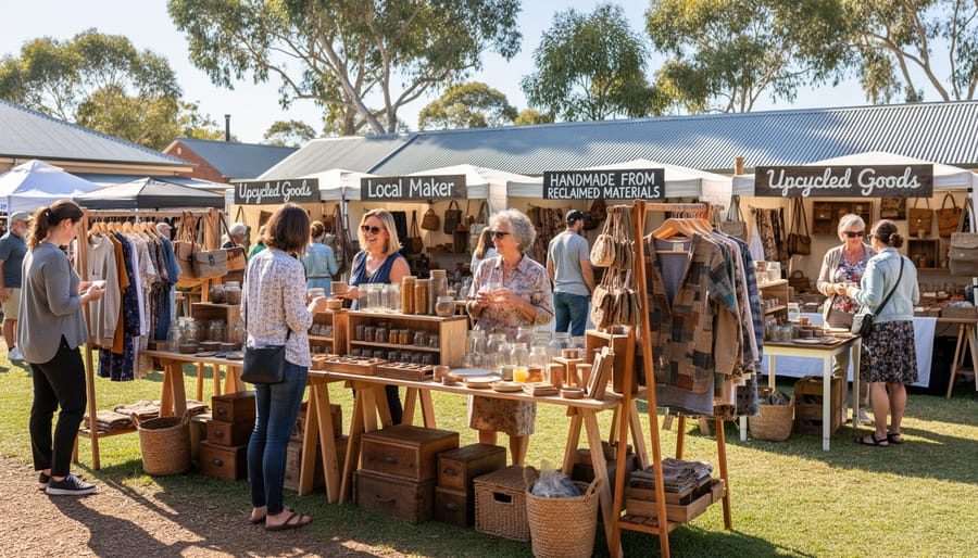 Woman shopping for upcycled products at Australian community market