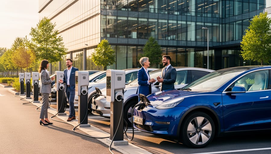 Electric vehicle charging at workplace charging station
