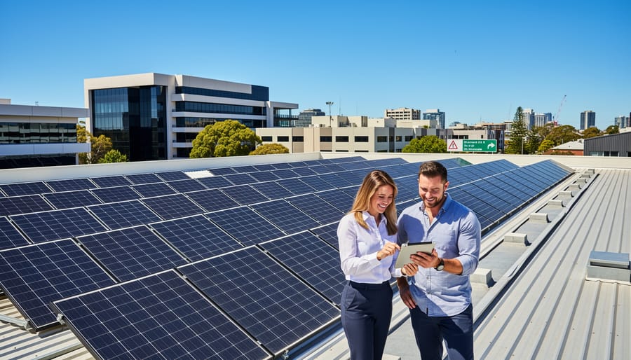 Modern Australian commercial building with solar panels and energy-efficient features