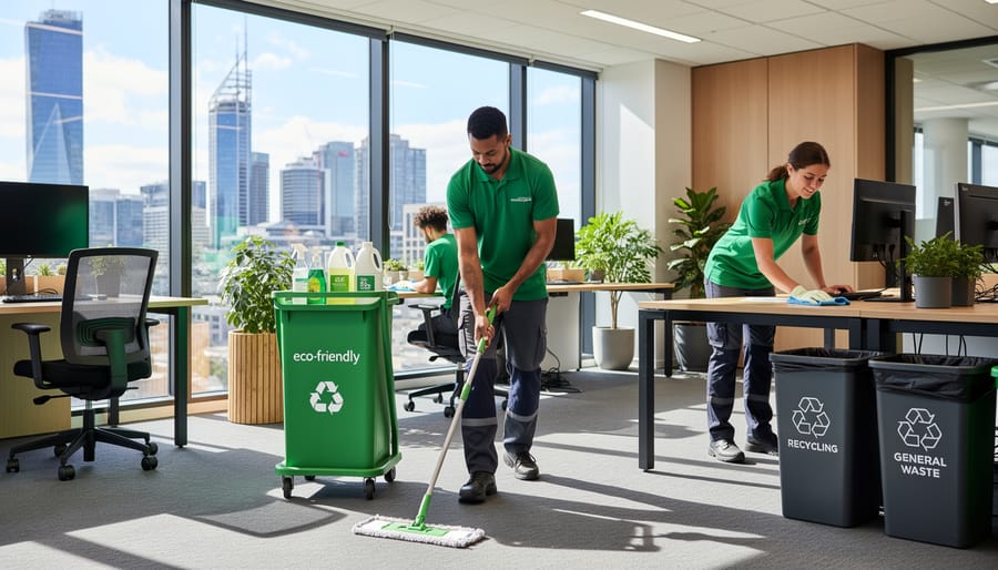 Business professionals collaborating in modern sustainable Australian office environment