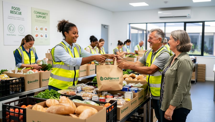 Volunteers sorting fresh produce at food rescue organization warehouse