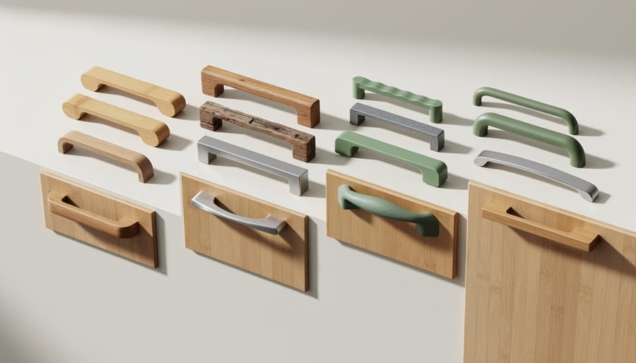 Custom timber and recycled metal door handle on modern Australian home entrance