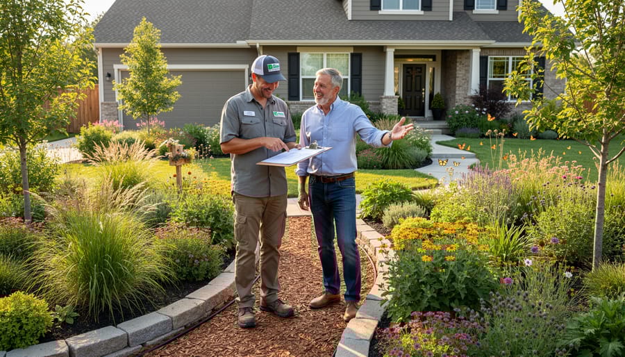 Landscaping professional consulting with homeowner about native plant selection