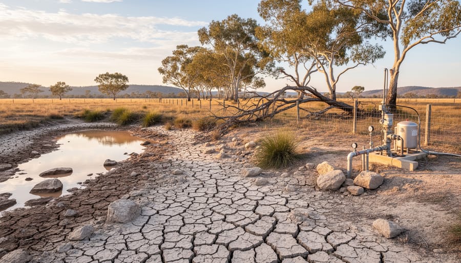 Drought-affected Australian landscape showing cracked earth from groundwater depletion