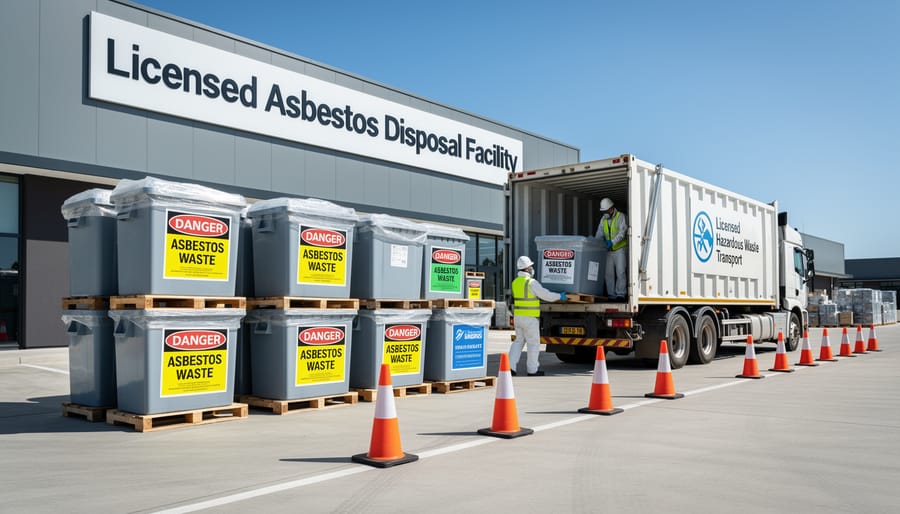 Sealed asbestos waste bags being disposed of at licensed facility