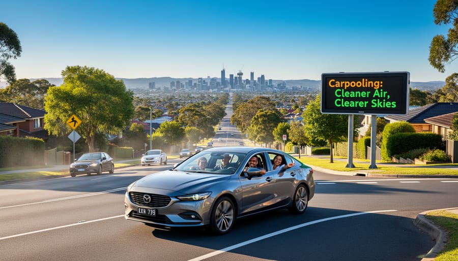 Clear blue sky and healthy trees along quiet Australian suburban street
