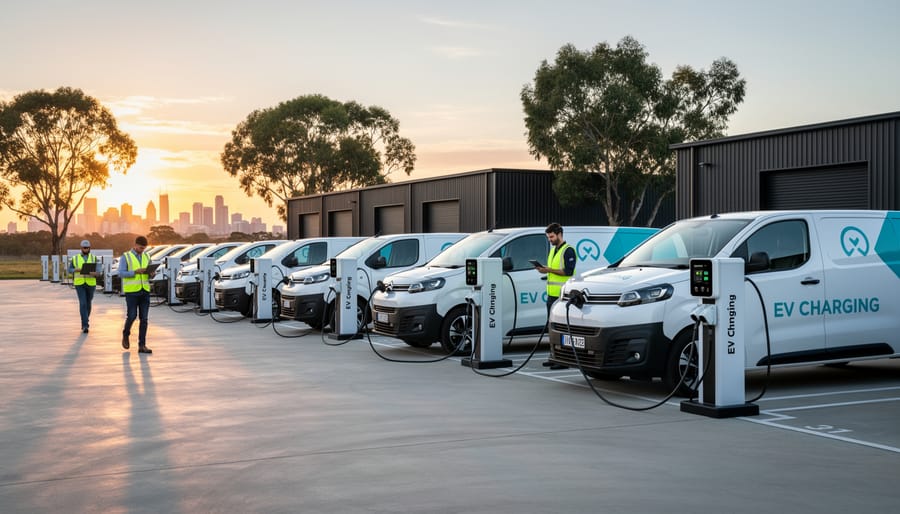 Electric vehicle connected to public charging station in Australian urban setting