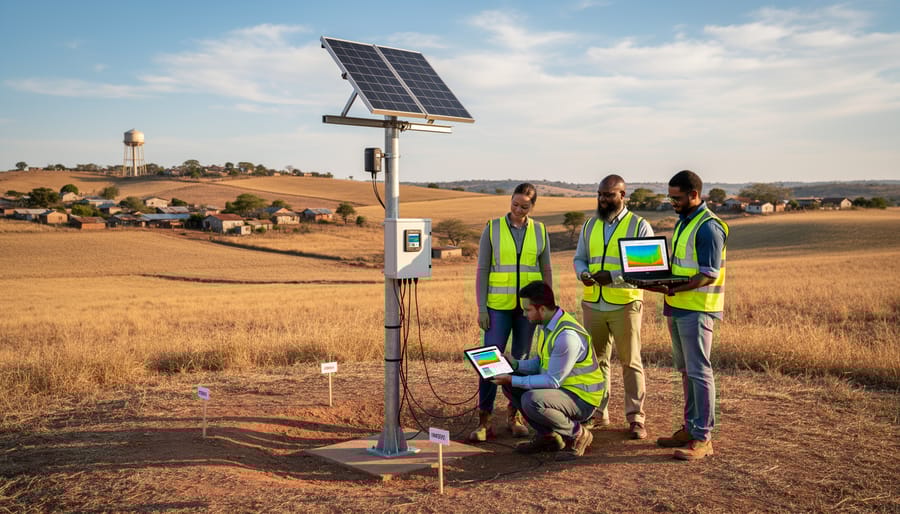 Groundwater monitoring equipment being maintained in rural Australian landscape