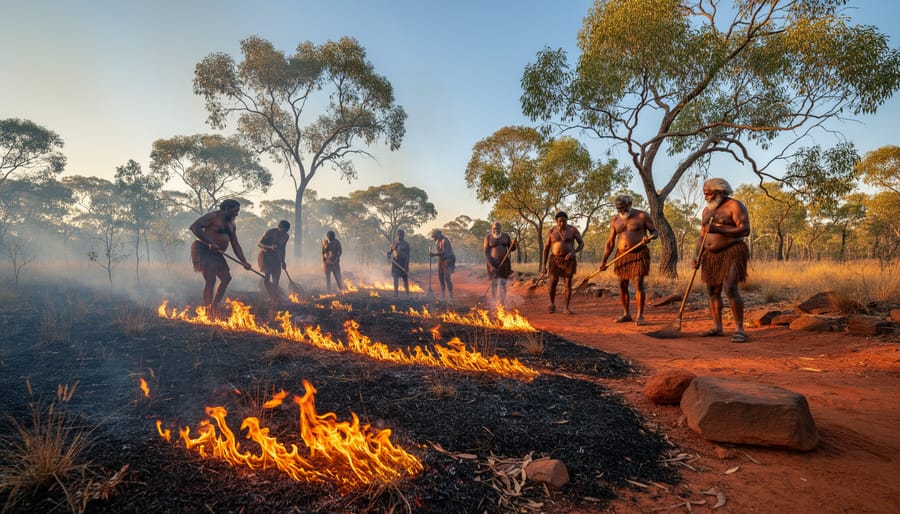 Controlled cultural burn in Australian native grassland with eucalyptus trees