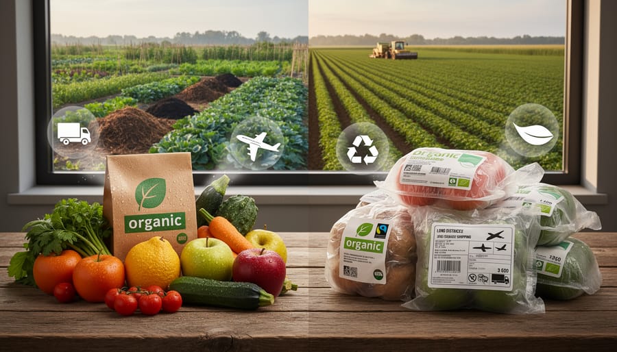 Hands holding fresh carrots comparing organic and conventional produce