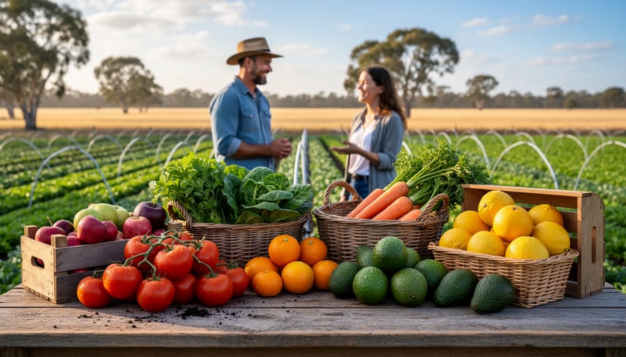 Community members selecting fresh local produce at farmers market