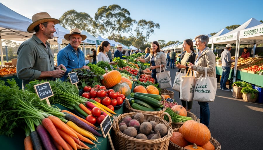 Fresh seasonal vegetables displayed at Australian farmers market stall