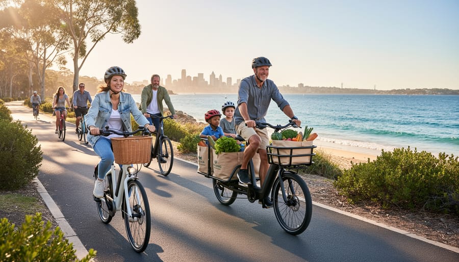 E-bike on cycling path through Australian park with native trees