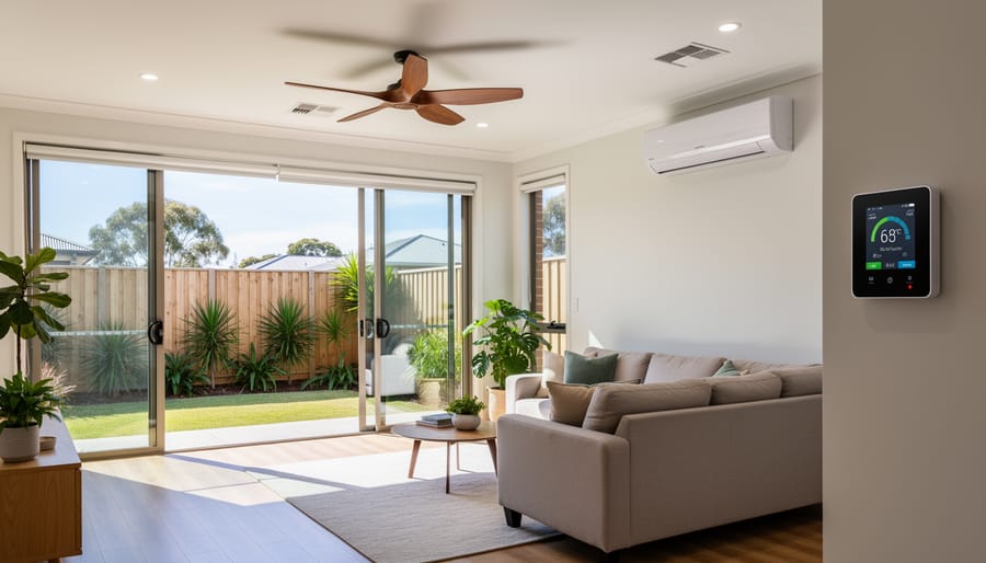 Modern energy-efficient air conditioning unit installed in contemporary Australian living room